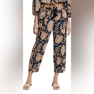 NWOT Figue Noa Pants Batik Floral Midnight Navy Printed Cotton Casual Women’s S